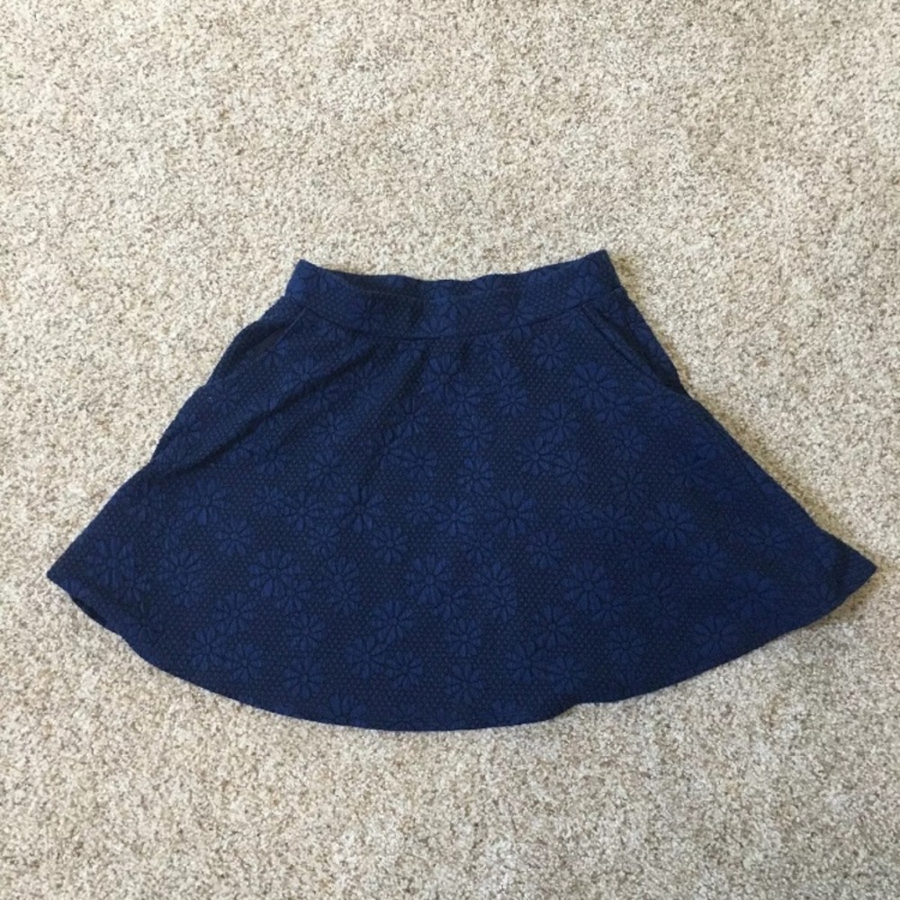 Joe B Navy Daisy Print Skater Skirt with Pockets